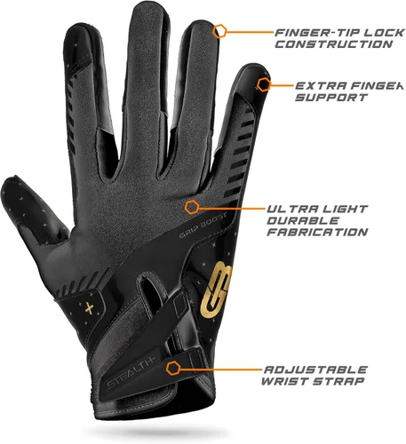 Vista 4 de Guantes de fútbol Grip Boost - Peace Stealth 6.0 Boost Plus Tecnología adhesiva - Guantes de fútbol para adultos y jóvenes para receptor abierto