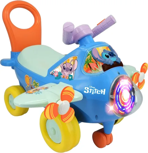 Vista 6 de Kiddieland: Avión de actividad: Stitch - Vehículo Disney con luz y sonido, pie a piso, tablero interactivo, hélices, mango de empuje y tracción