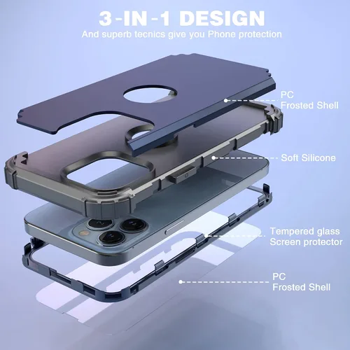 Vista 5 de IDweel Funda para iPhone 13 Pro Max con protector de pantalla (vidrio templado), funda para iPhone 13 Pro Max, protección resistente, híbrida 3