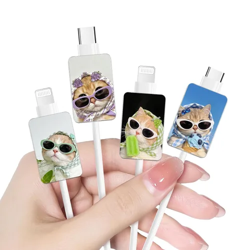 Vista 19 de Bonito protector de cable floral para cargador de iPhone, patrón de lavanda, camelia, girasol, ramo de flores, encaje, cerezo en flor, set de 6