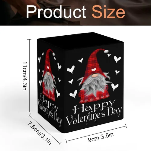 Vista 2 de Happy Valentines Day Gnome Plaid Hat Heart Pencil Holder, Leather Makeup Brush Holders Storage Desktop Organizer Desk Decor for Office School