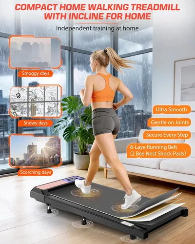 Vista 9 de Walking Pad with Incline 10% & Decline -4%, Under Desk Treadmill for Office, Portable Treadmills, Compact Treadmill for Small Space, 265lbs