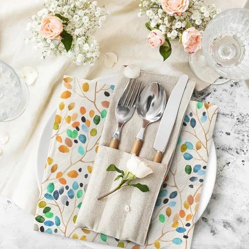 Vista 4 de AnyDesign 100 servilletas de papel de hojas coloridas, ramas de hojas de acuarela, servilletas desechables para almuerzo, postre, cena, servilletas