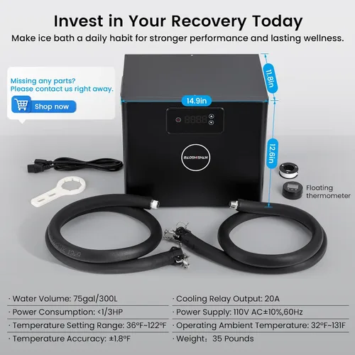 Vista 7 de BAOSHISHAN Enfriador de inmersión en frío de 1/3 HP para bañeras de hielo, con filtro y bomba integrados, fácil instalación con mangueras aisladas