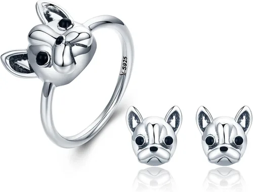 Vista 2 de Presentski Bulldog Sterling Siver anillo lindo regalo de cumpleaños para niñas y el día de la madre
