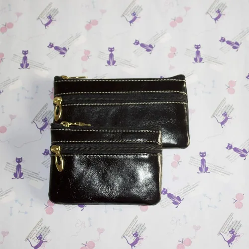 Vista 6 de Monedero de monedero para mujer, monedero de cuero genuino, negro, L