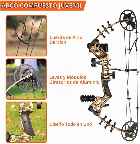 Vista 4 de Kit compuesto de arco y flecha, juego de arco y flecha juvenil, peso de tracción de 15-45 libras, longitud de tracción de 18 a 29 pulgadas, arco