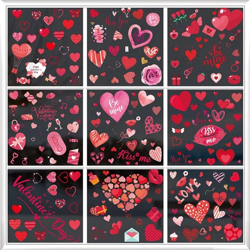 Vista 2 de 9 hojas de calcomanías para ventana del día de San Valentín, decoración de ventana de corazón de amor, calcomanías de ventana de San Valentín