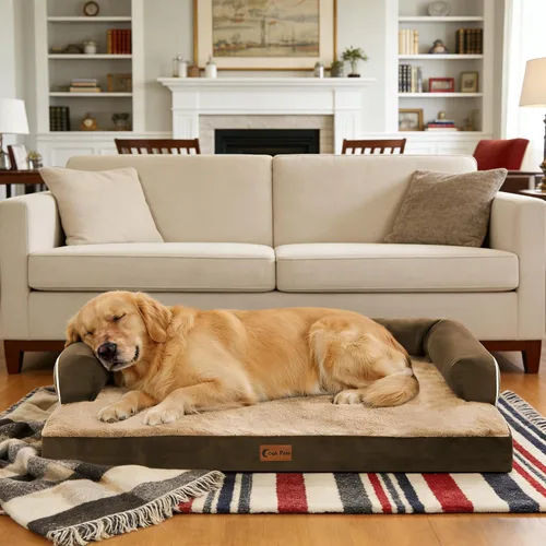 Vista 9 de Cama ortopédica para perros extragrandes, cama de espuma XL con forma de caja de huevos impermeable con lados 45x35 pulgadas, cama de sofá