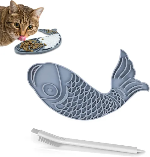 Vista 7 de Tapete para lamer gatos, 3 piezas. Tapete para lamer lentos en forma de pez, tapete antideslizante para lamer con ventosas para reducir el 3