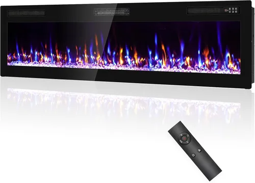 Vista 10 de Chimenea eléctrica de 50" empotrada y montada en la pared con control remoto, pantalla táctil
