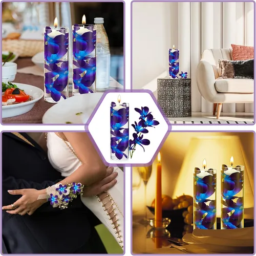 Vista 6 de Canlierr 8 piezas de flores artificiales de orquídeas artificiales de color azul y morado, rellenos de jarrón de mesa de boda, centros de mesa