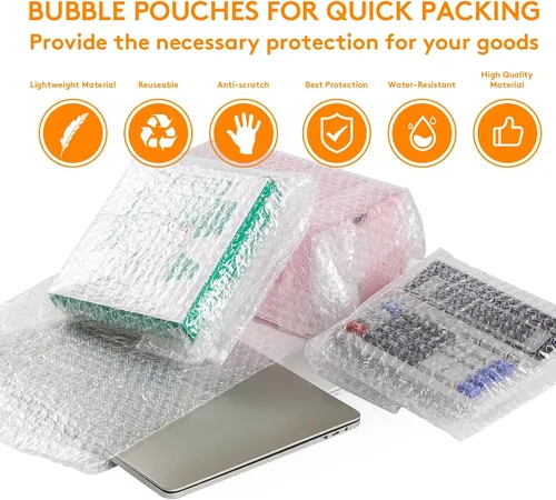 Vista 6 de 100 bolsas de burbujas transparentes, 8 x 12 pulgadas, bolsa de burbujas para embalaje y envío, bolsas protectoras de burbujas de doble capa