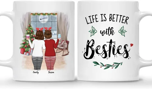 Vista 13 de Gossby Taza de café de Navidad personalizada para amigas, regalos de amistad personalizados para mujeres con diseño, nombre, regalos de mujer
