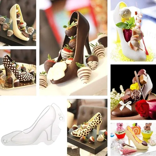 Vista 2 de Molde 3D para zapatos de chocolate de alta colina, molde de pastel de chocolate, molde de decoración de pasteles de fondant, molde de tacón alto 3D
