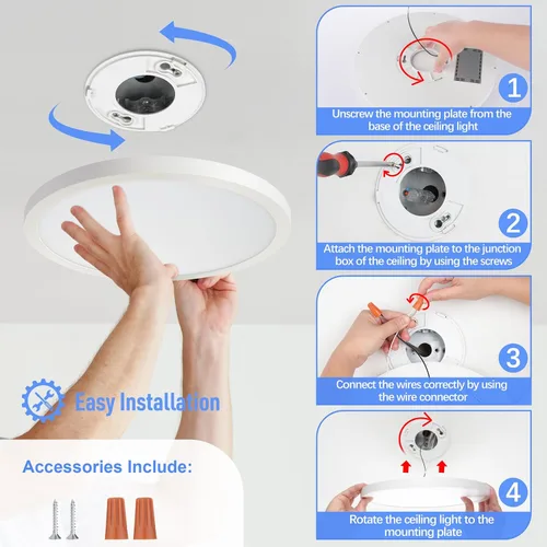 Vista 7 de SunRider Lámpara de Techo LED de Montaje Empotrado, 6000K Blanco Frío, 2400LM, 30 cm 24W Luces Planas Redondas Modernas, Lámpara de Panel