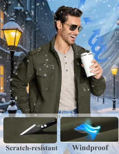 Vista 5 de CRYSULLY - Abrigo de invierno para hombre, estilo casual, con forro polar, bolsillos múltiples, estilo campo, con capucha extraíble