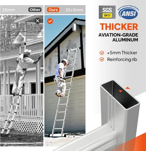 Vista 10 de LUISLADDERS Escalera plegable Extensión de aluminio multiusos 7 en 1 escalón resistente combinación EN 131 estándar (12.5 pies)