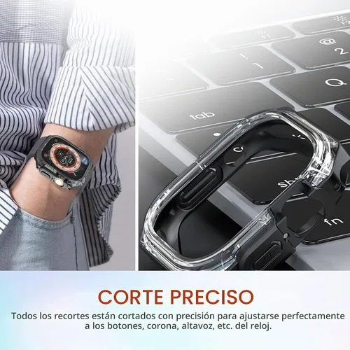 Vista 4 de Funda Armor de 1.732 pulgadas para Apple Watch Ultra 3/2/1 de 1.732 pulgadas, parachoques mate suave + bisel transparente duro, funda protectora