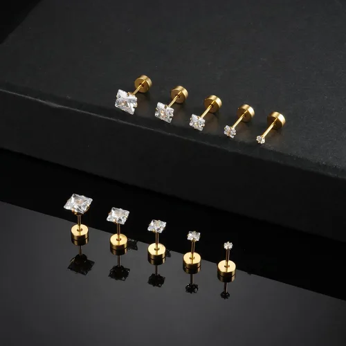 Vista 6 de MILACOLATO 5 PACK Titanium Stud Earrings for Women Men Hypoallergenic Titanium Post Stud Earrings Flatback Cubic Zirconia 20G Tragus Cartilage
