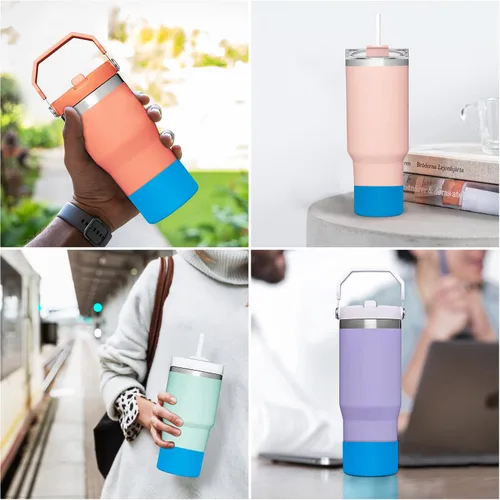 Vista 5 de 1 bota de silicona para vaso Stanley Quencher de 40 onzas, funda de silicona para Stanley IceFlow de 20 onzas y 30 onzas, accesorios de copa