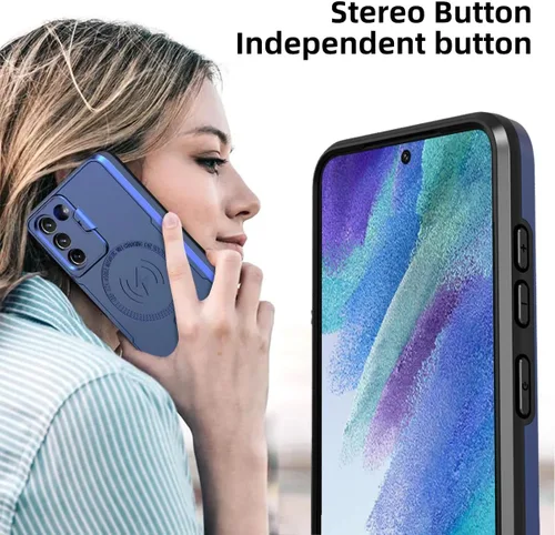 Vista 6 de Funda para teléfono Galaxy 21S FE 5G, diseñada para Galaxy S21 FE con protector de lente de cámara, soporte de anillo de cámara integrado