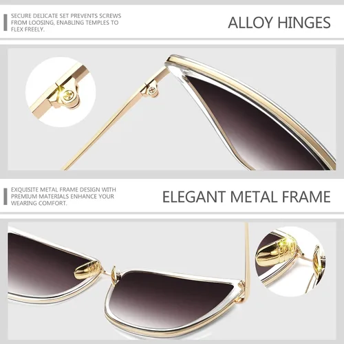 Vista 4 de Joopin - Lentes de sol de gran tamaño con forma de ojos de gato para mujer con marco de metal de moda