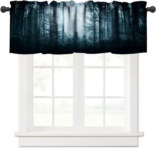Vista 8 de Cortina de cenefa para fiesta de Halloween, diseño de dibujos animados, lindo fantasma, castillo sombrío, calabaza, murciélago, bolsillo para barra