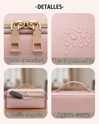 Vista 5 de BAGCRAZY Bolsa de viaje para herramientas para el cabello con alfombrilla resistente al calor, funda organizadora de herramientas para cabello Rosa