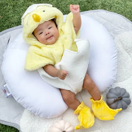 Vista 4 de Disfraz de pollo para bebés niños y niñas, de manga corta, con broches de presión, mameluco de felpa para recién nacido, disfraz de huevo de pollo