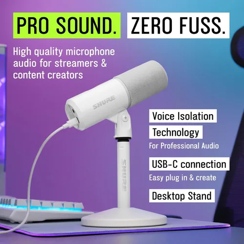 Vista 2 de Shure Micrófono USB MV6 para juegos y transmisión (Gen 2, blanco)