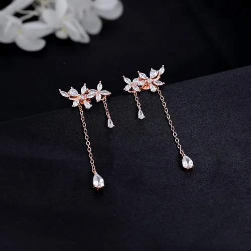 Vista 4 de Sluynz - aretes de plata esterlina 925, con diseño de hojas, para mujeres, adolescentes. Cristales brillantes de zirconia cúbica, aretes colgantes.