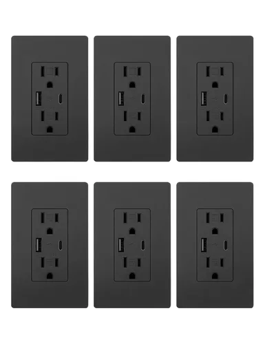 Vista 10 de MOES - Salidas USB (certificadas UL), puertos tipo C y USB-A, carga rápida de 5VDC 4.8A 24W, resistente a manipulaciones, compatible con caja