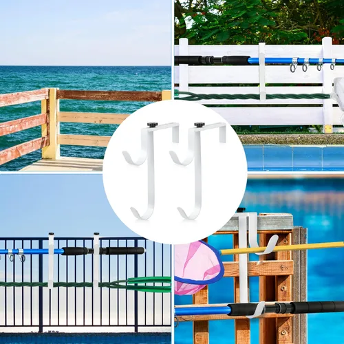 Vista 7 de Savita 2 ganchos dobles para poste de piscina, panel grueso ajustable, ganchos de equipo de valla de piscina, ganchos de metal para colgar