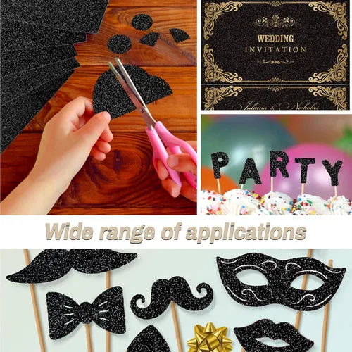 Vista 6 de Papel de cartulina con purpurina negra de Sukh - Cartulina con purpurina para manualidades A4 gruesa, colores para Halloween, Navidad, San Valentín