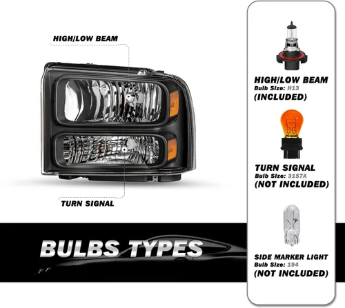 Vista 2 de SOCKIR - Juego de faros compatibles con Ford F250 F350 F450 F550 Super Duty 2005-2007 / 2005 Ford Excursion lado del conductor y del pasajero
