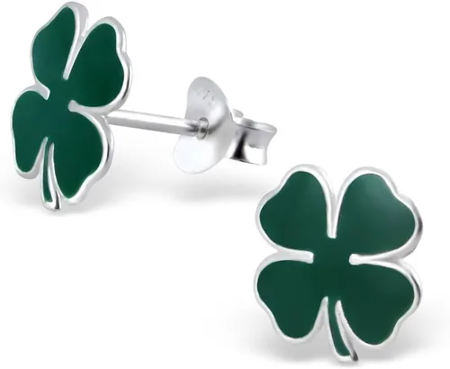 Vista 2 de Juego de 3 pares de aretes redondos de plata de ley 925 con trébol irlandés de la suerte, herradura de cristal, color verde esmeralda (sin níquel)