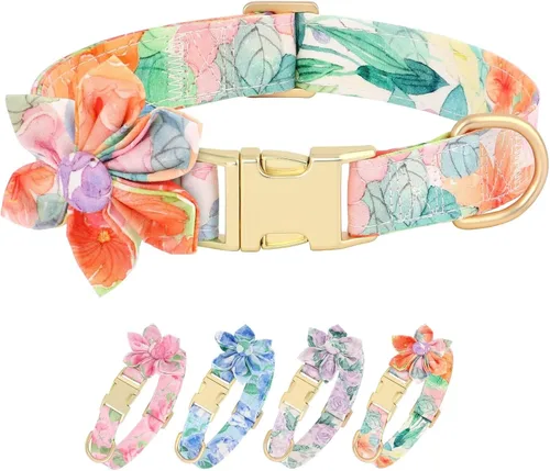 Vista 12 de Collares de perro femeninos Beirui con patrones florales vibrantes, collar de perro hembra con flores para caminar, collar ajustable duradero