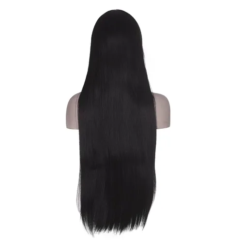 Vista 4 de Kakegurui - Peluca larga y recta negra con flequillo para anime Jabami Yumeko Cosplay Hair Halloween