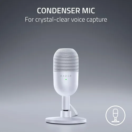 Vista 2 de Razer Seiren V3 Mini micrófono USB: micrófono condensador supercardioide, sensor de toque para silenciar con indicador LED, amortiguador