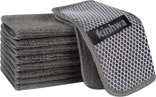 Vista 15 de KinHwa Paños de cocina para platos, paños de microfibra absorbentes de secado rápido, trapos de cocina con lado de limpieza de poliéster, ideal