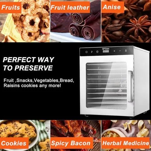 Vista 7 de 10-Layer Food Dehydrator Stainless Steel with Adjustable Temp & Timer for Drying Fruits Veggies Meat Compact Dishwasher Safe Trays for Home Kitchen