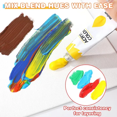 Vista 5 de ESRICH Juego de pintura acrílica de 12 colores (paquete de 2) con 20 pinceles, 24 pinturas acrílicas para adultos, principiantes, artistas