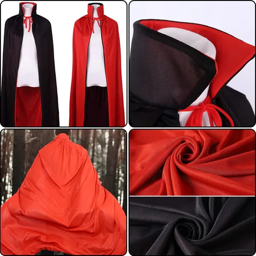 Vista 6 de SZCXTOP Capa de vampiro de Halloween, unisex, para adultos o niños, reversible, con cuello alto, para fiestas, disfraces de cosplay, Negro + rojo