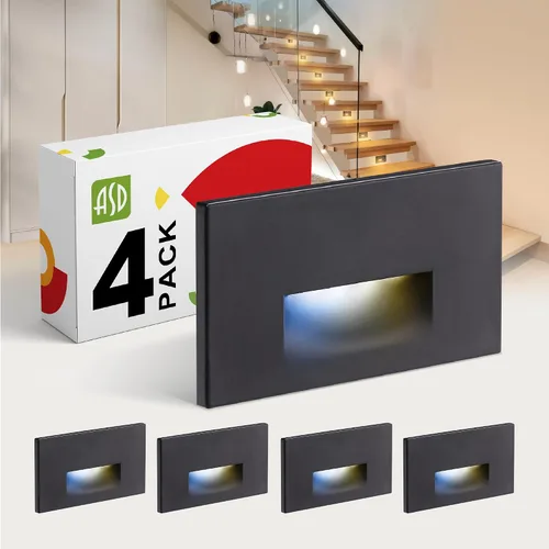 Vista 45 de ASD Lámpara LED Empotrada para Escalones, Iluminación de Peldaños para Escaleras de Exterior e Interior 3CCT, Regulable, Impermeable, Listado ETL