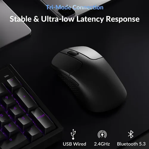 Vista 4 de Keychron M3 Mini 8K Ratón inalámbrico Bluetooth 5.3/2.4 GHz/Ratón óptico con cable, ultraligero de 55g programable con sensor PixArt 3950 hasta
