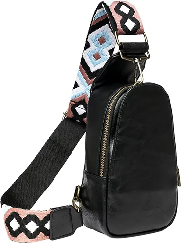 Vista 2 de Bolso bandolera para mujer, bolso cruzado de cuero de moda, bolso de mensajero, bolso de mano para mujer, tamaño mediano, color negro