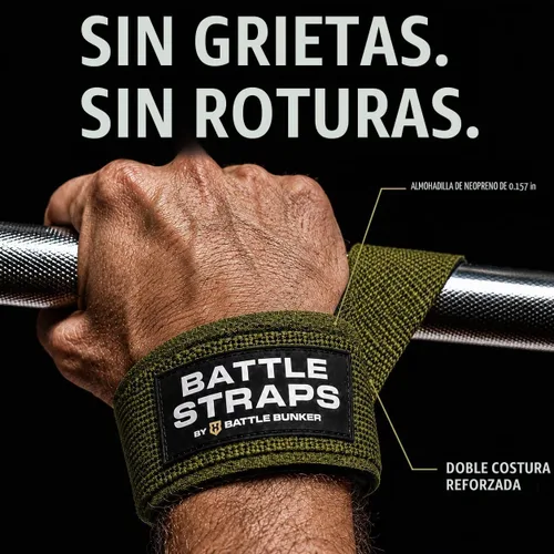 Vista 5 de Battle Bunker Lifting Wrist Straps for Weightlifting - Deadlifts & Pull-Ups Verde OD