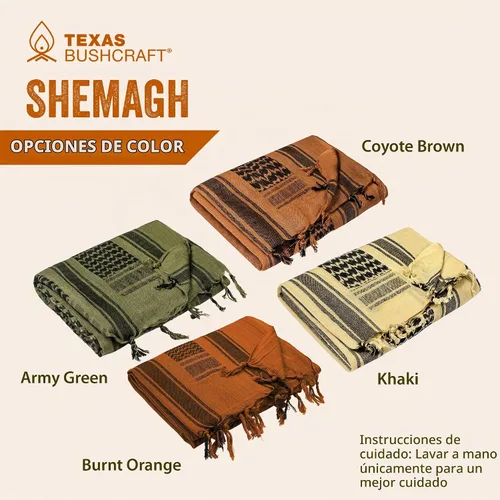 Vista 8 de Texas Bushcraft Tactical Shemagh - Auténtico Keffiyeh 100% algodón para tu equipo de camping, senderismo y mochilero Naranja quemado