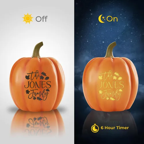 Vista 6 de Let's Make Memories Calabaza iluminada personalizada, decoración de Halloween de Jack o Lantern, nombre de tu familia en una calabaza personalizada